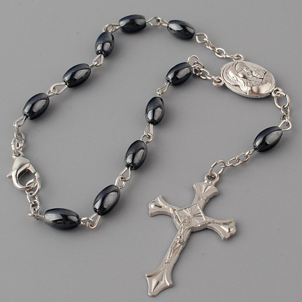 Auto Car Rearview Mirror Rosary Pearl Beads, Jerusalem Holy Soil Medal & Cross