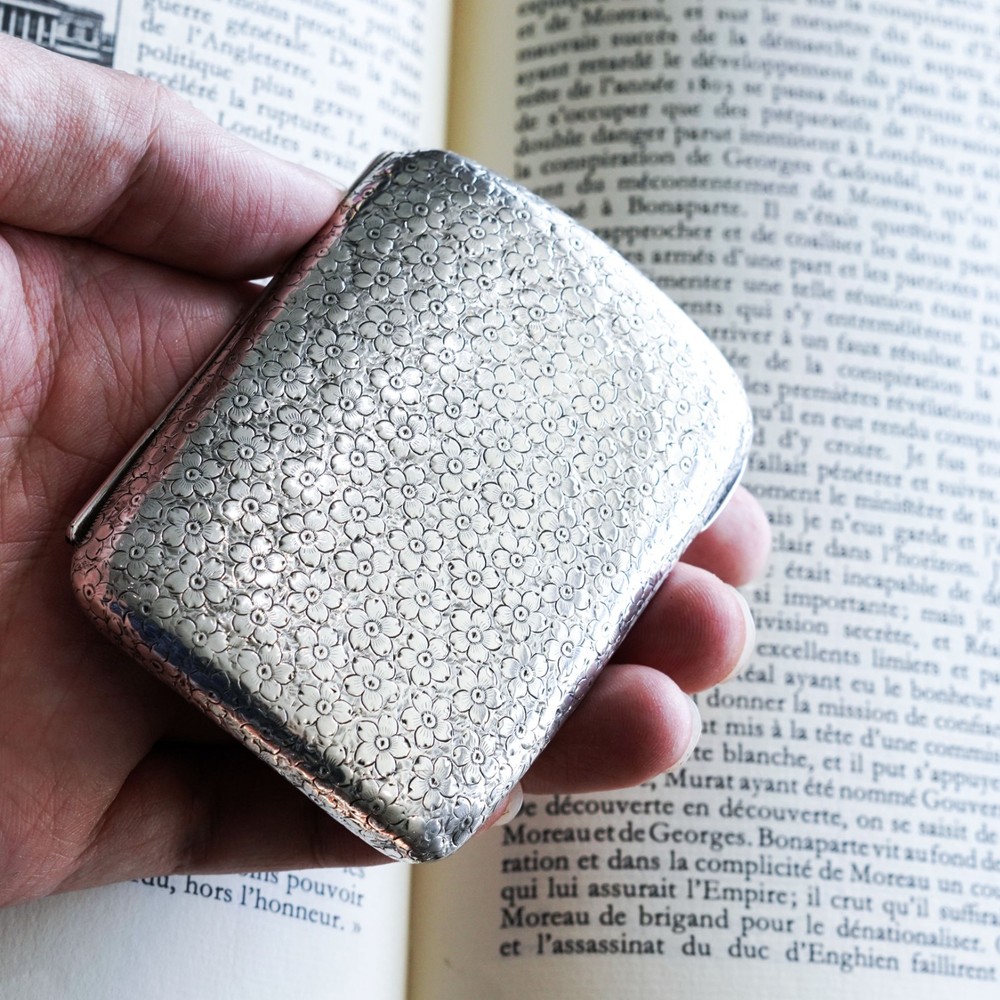 Antique Victorian Solid Silver Cigarette Case Unusual Opening Mechanism 1886