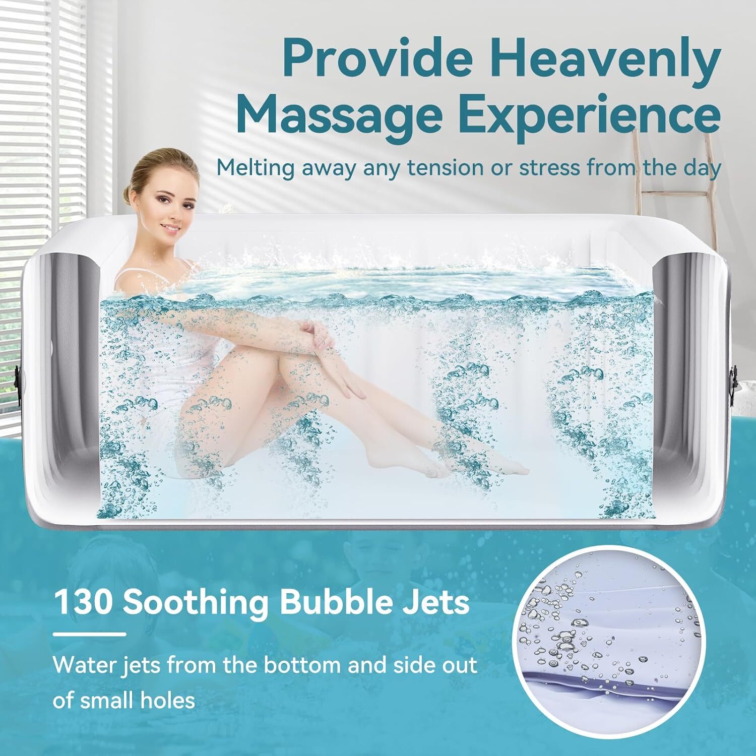 SLSY Inflatable Hot Tub 6 Person Large Square Hot Tub 73X73X25" Blow up Hot Tub