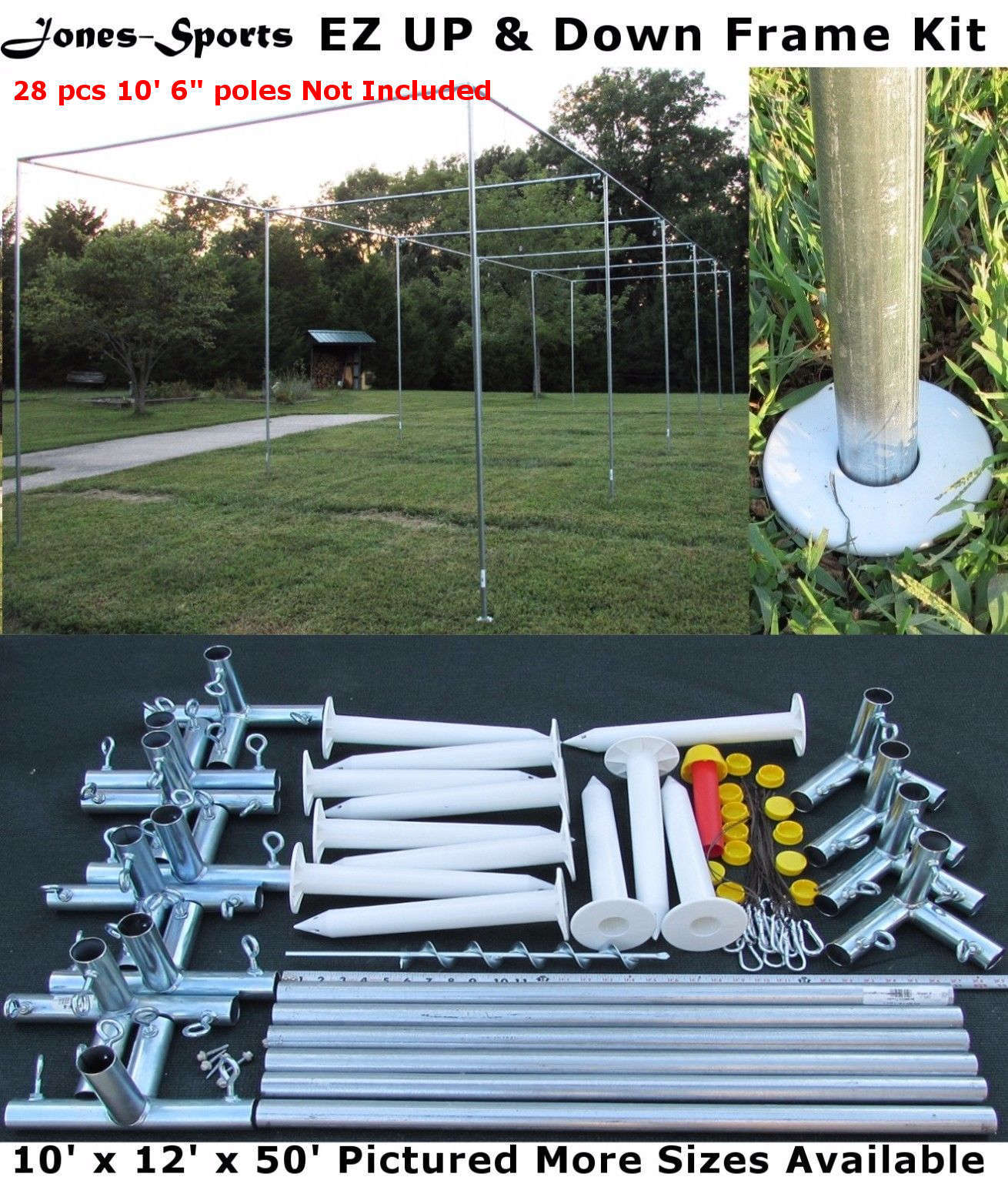 Batting Cage Frame Kit 10' x 12' x 50' EZ UP & DOWN Baseball Softball Frame Kit
