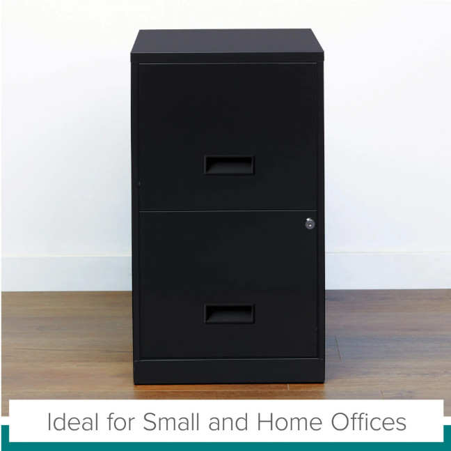18" Deep 2 Drawer Letter Width Vertical File Cabinet, Secure Locking, Black