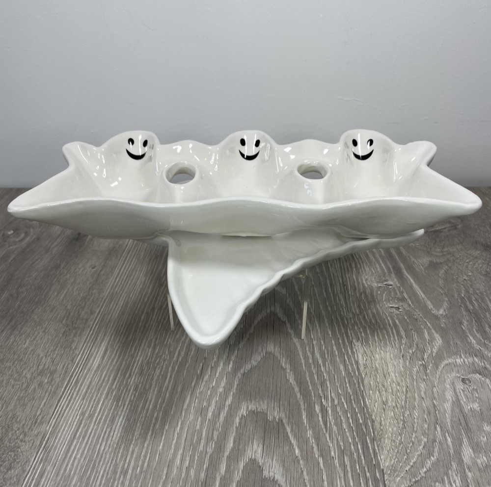 Halloween Ghost Ceramic Serving Dish and Plate Set NEW