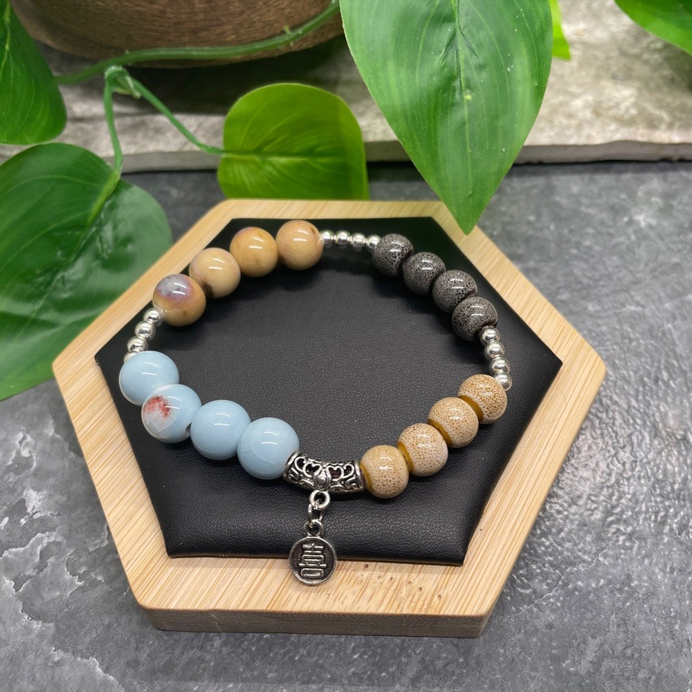 Handmade Ceramic Bead Beaded Stackable 6.25” Plus Stretch Bracelet New B526