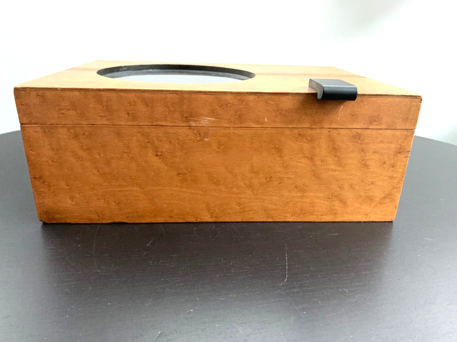 1930s Art Deco Barber Shop Cabinet Circle Glass Birdseye Maple Burton Chicago