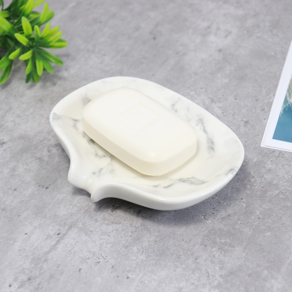 Polyroyal White Marble Texture Soap Dish Ceramic Holder