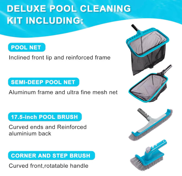 Deluxe Pool Cleaning Kit with 2 Brushes & 2 Skimmer Nets (No Pole)