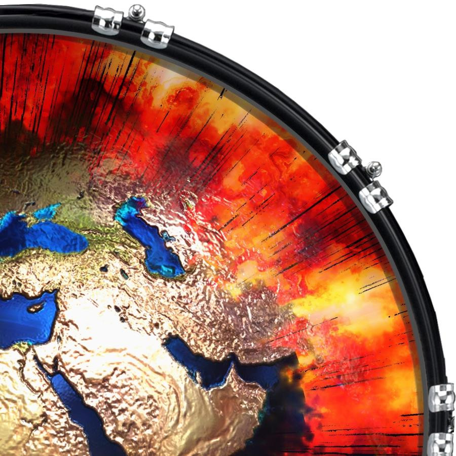 20" Custom Bass Kick Drum Front Head Graphical Earth Global Flames