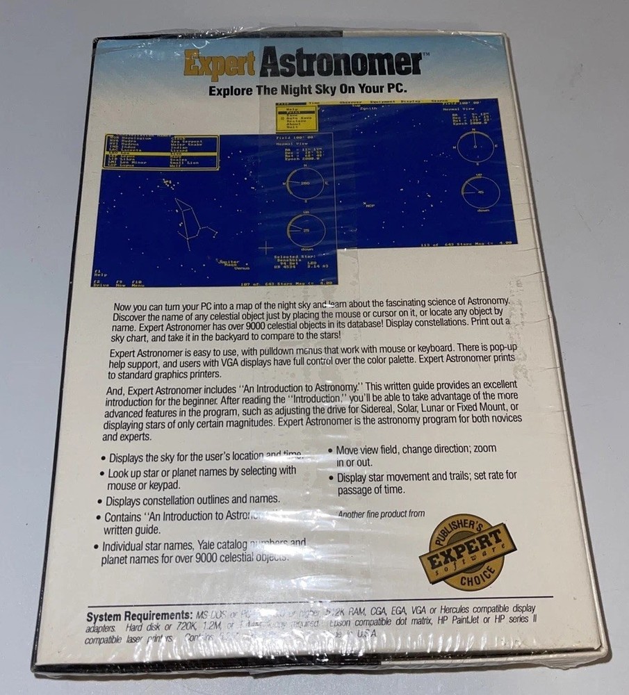 Expert Astronomer - Expert Software (PC, 1991) New - READ