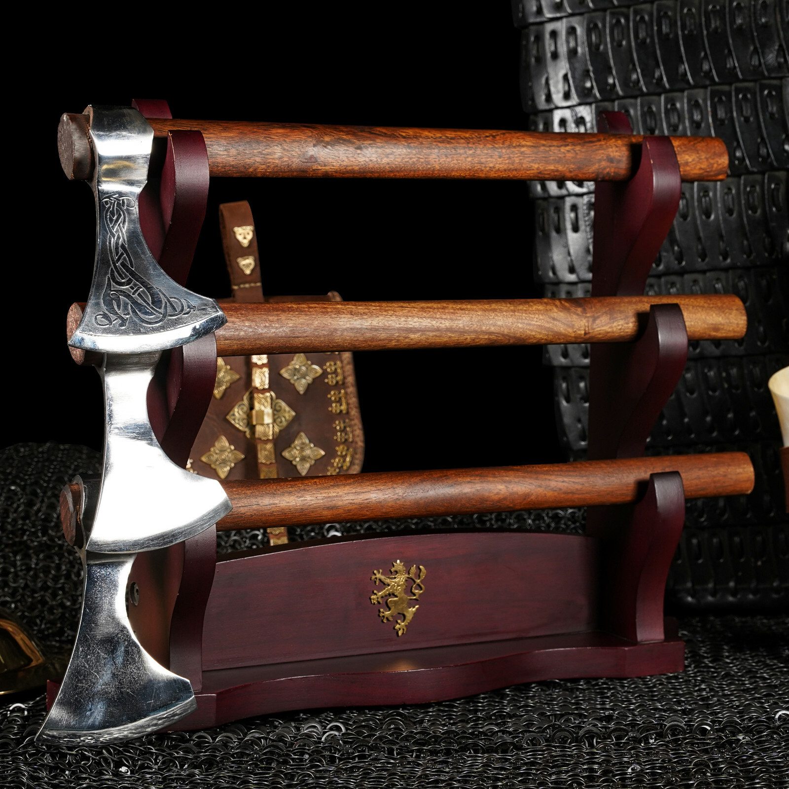 3 Tier Wooden Sword Stand Samurai Katana Rack Bracket Holder Table Mount Display