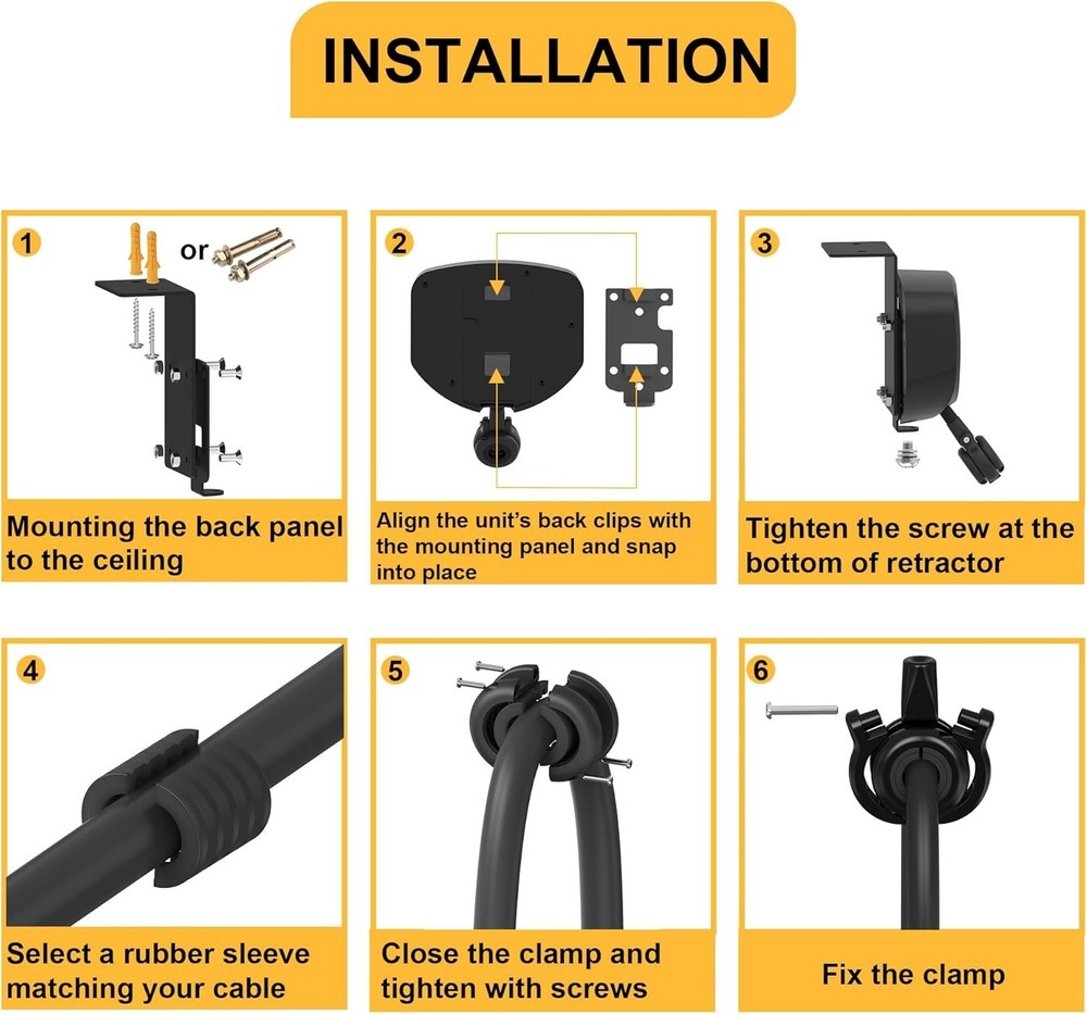 Ceiling Mounted & Wall Mounted EV Charger Cable Retractor - 11.5ft Automatic ...