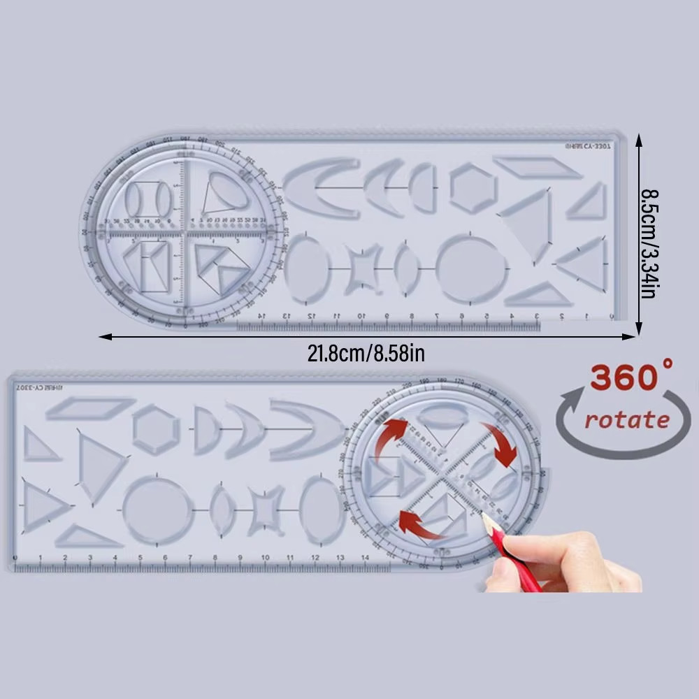 Rotary Multi-Function Geometry Ruler & Protractor | Precision Math Drawing Tool