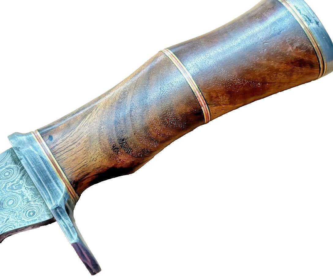 Damascus Blade 11" Bowie Knife with Leather Sheath Wood Handle Knives