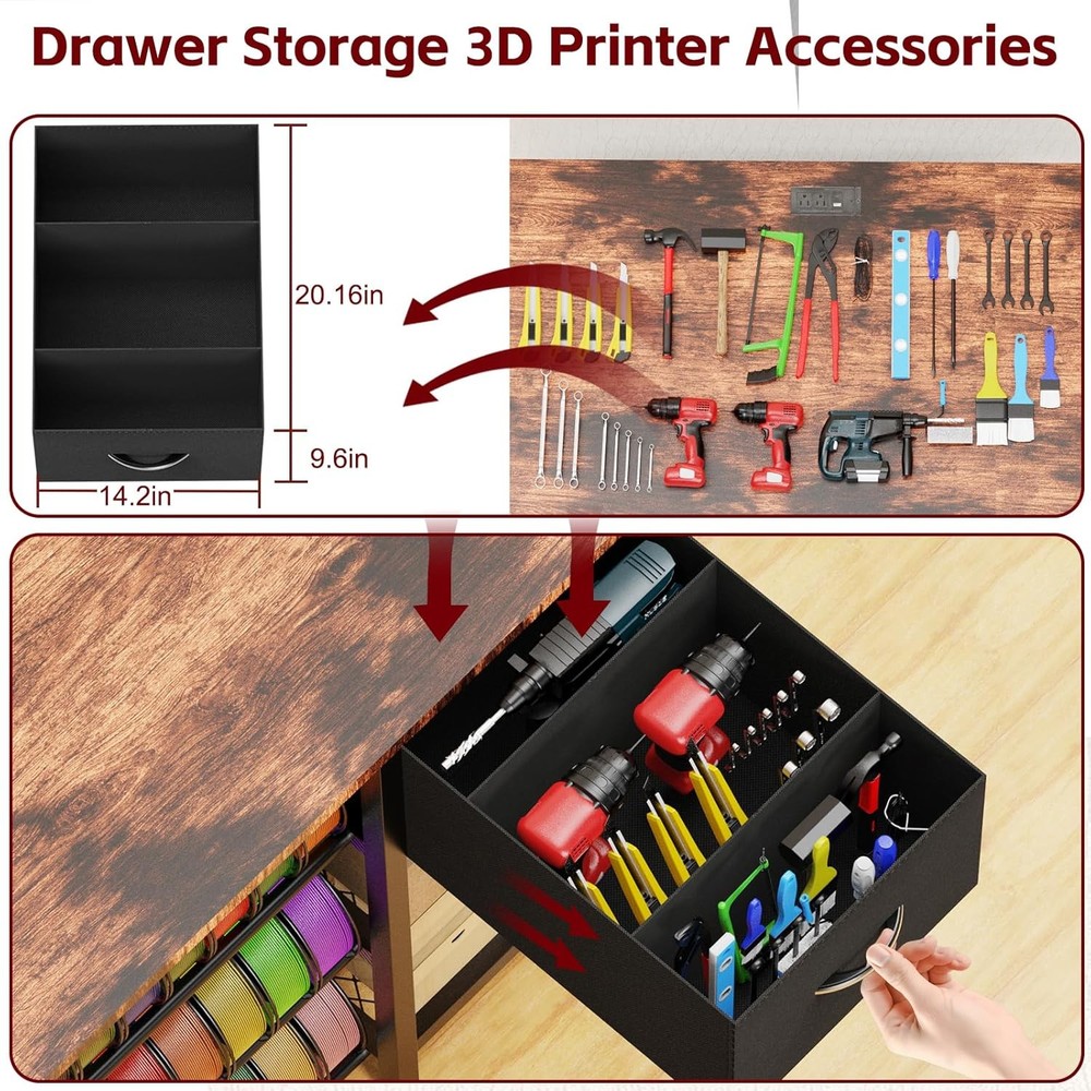 3D Printer Stand with Filament Storage Rack, 3D Printer Table with Power Outlet,