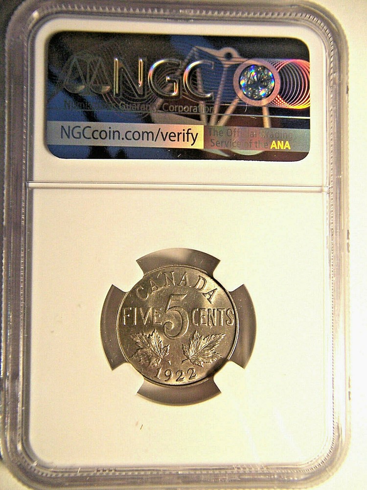 1922 Canada 5 Cents MS 62 NGC Nice Luster