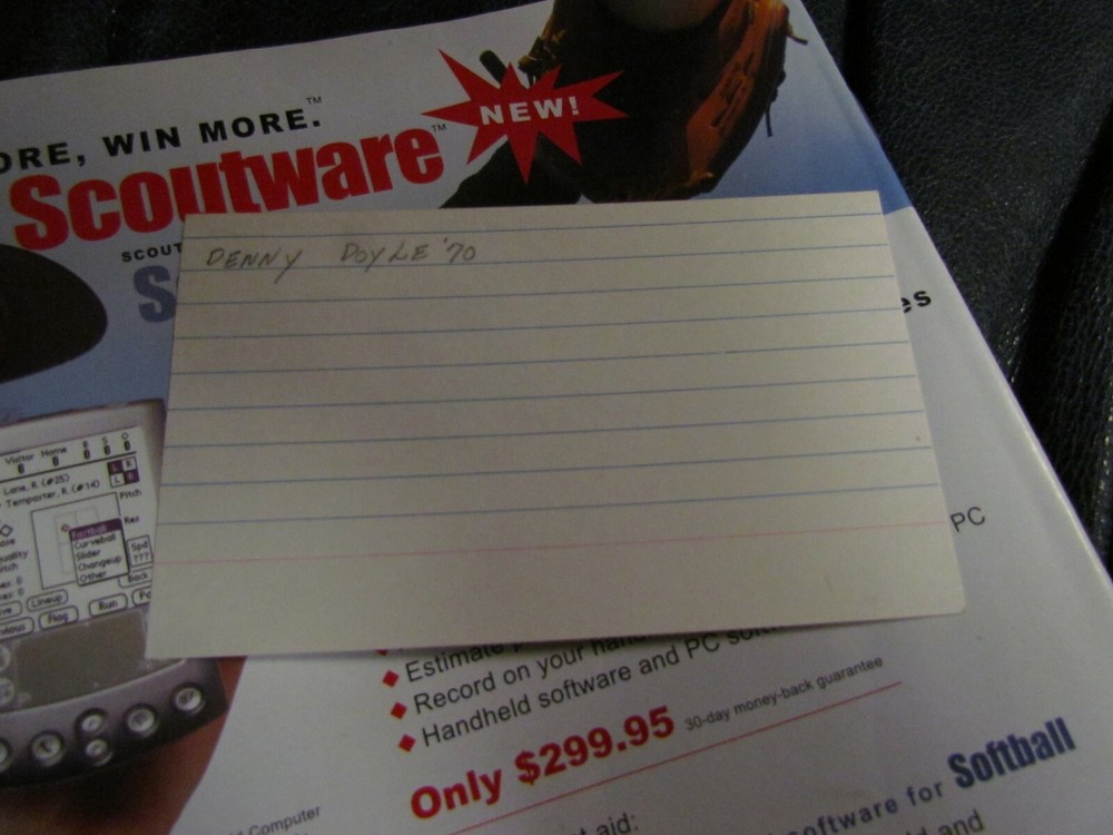 Denny Doyle autographed index card