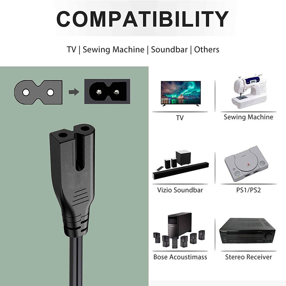 6ft AC Power Cord Cable For Vizio E320-A0 E320-A1 E320-B0 2-Prong Wire Lead