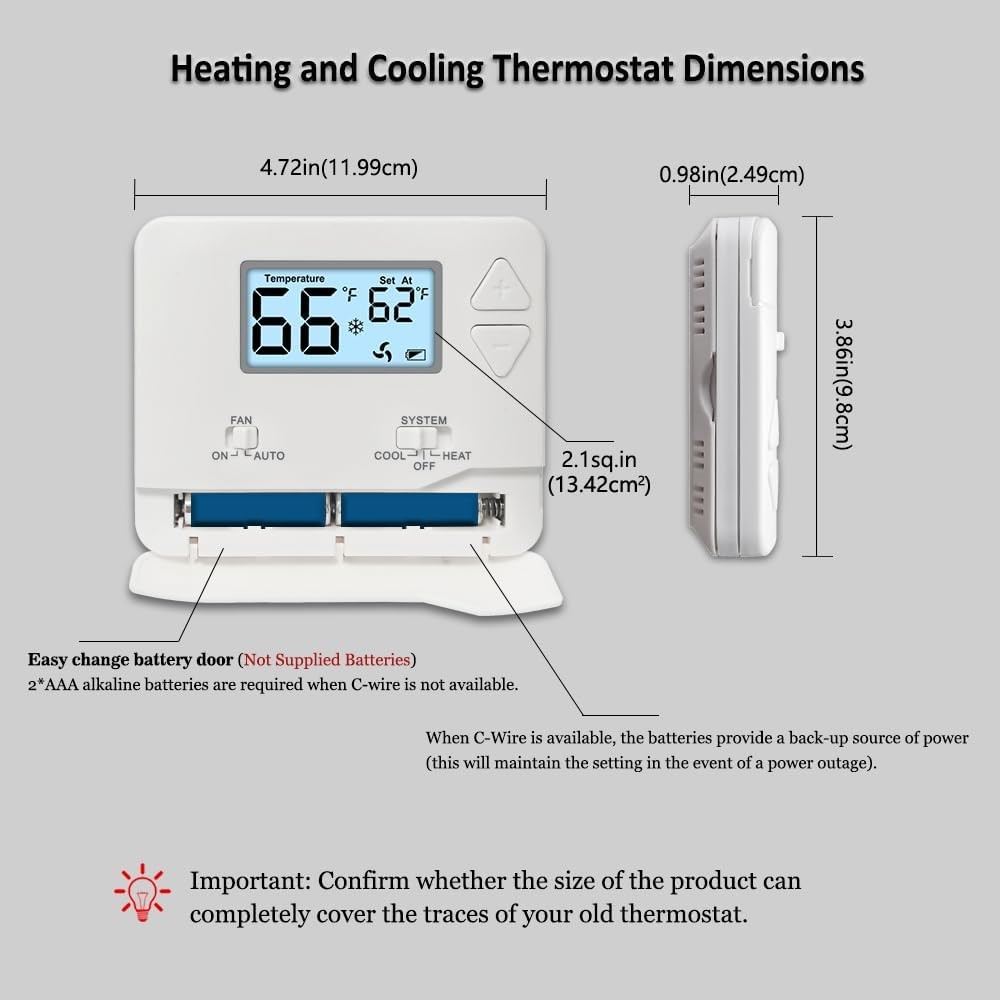 NonProgrammable Thermostat for Home, Digital Energy-Saving White