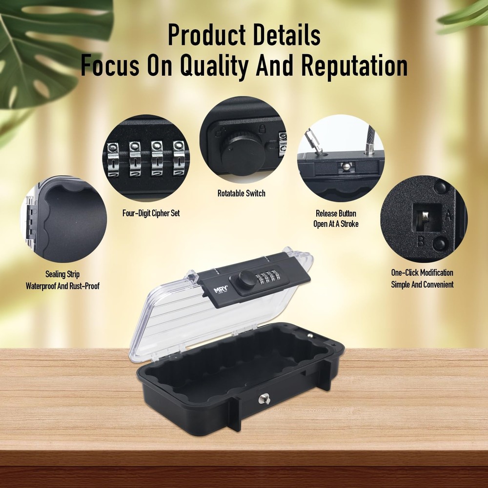 MRY Portable Safe Box Translucency Combination Security Case Black Color