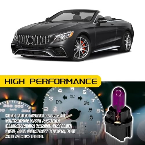 10PCS Car T5 Instrument Light, Car Dashboard Halogen Bulbs，12V 1.2W Purple