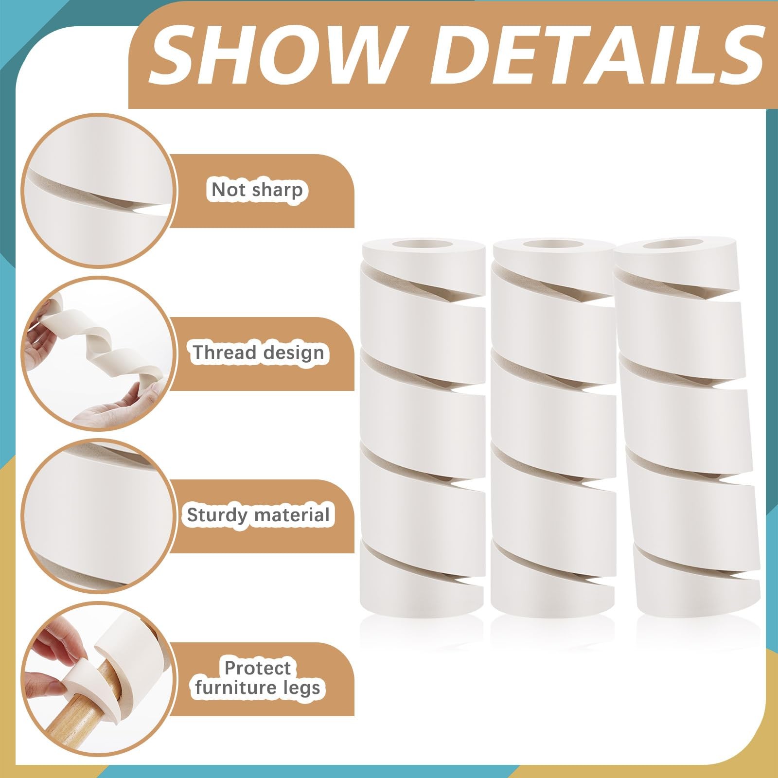 ReliThick 4 Pcs Bed Frame Toe Protectors 6" Leg Covers Feet White