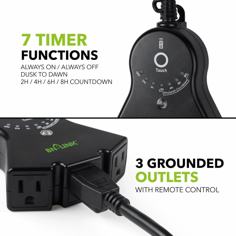 BN-LINK Outdoor Touch Sensor Countdown Timer Outlet With Photocell Light Sensor