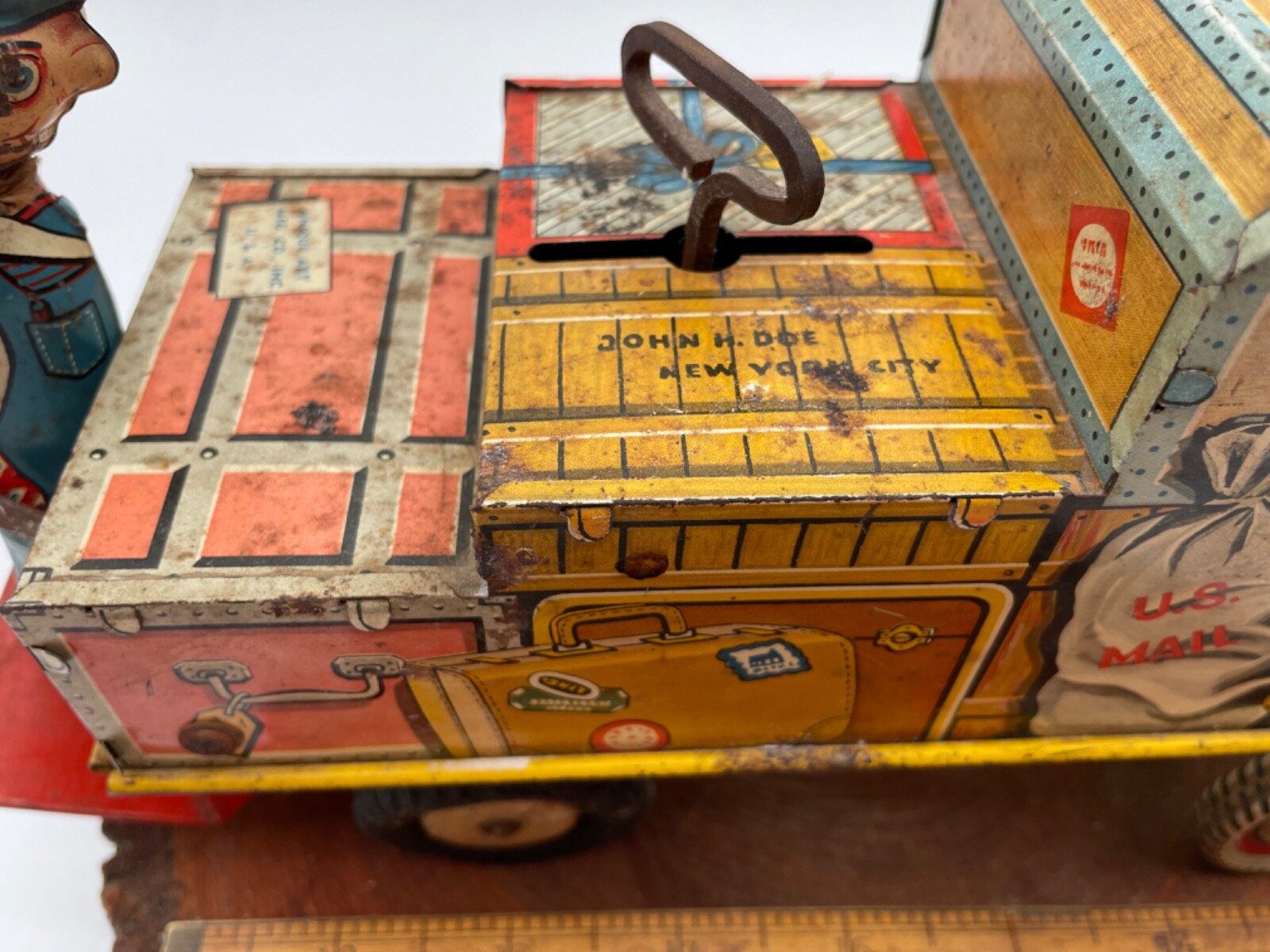 Rarer Vintage Unique Arts Tin Litho Finnegan Baggage Handler windup toy--2875.24