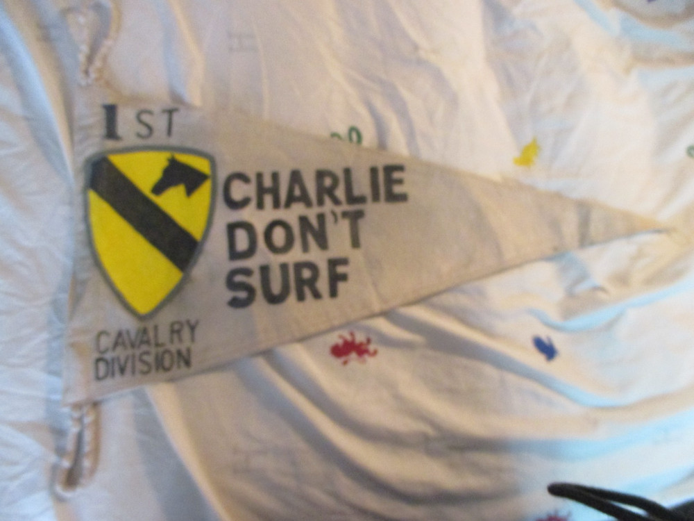 WWII MODERN 1ST CAVALRY DIVISION CHARLIE DON'T SURF PENNET FLAG