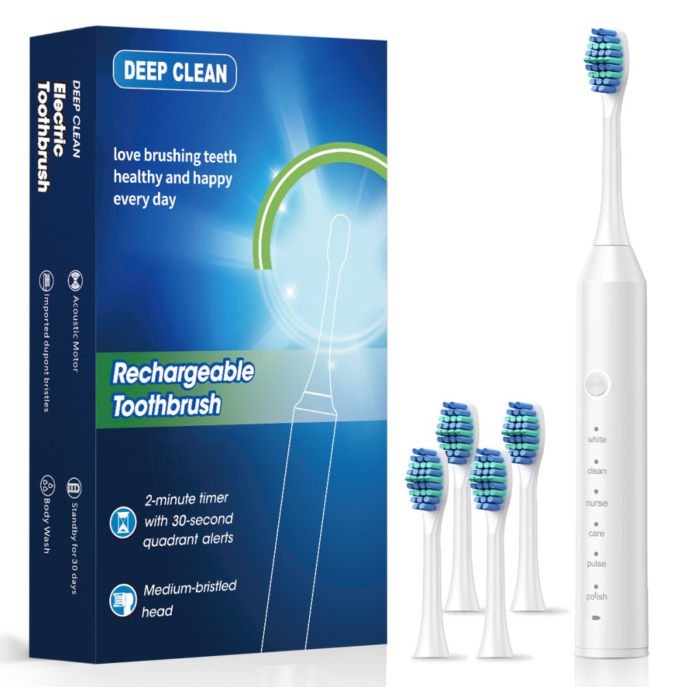 Electric Toothbrush Rechargeable with 4 Brush Heads 6 Modes Timer