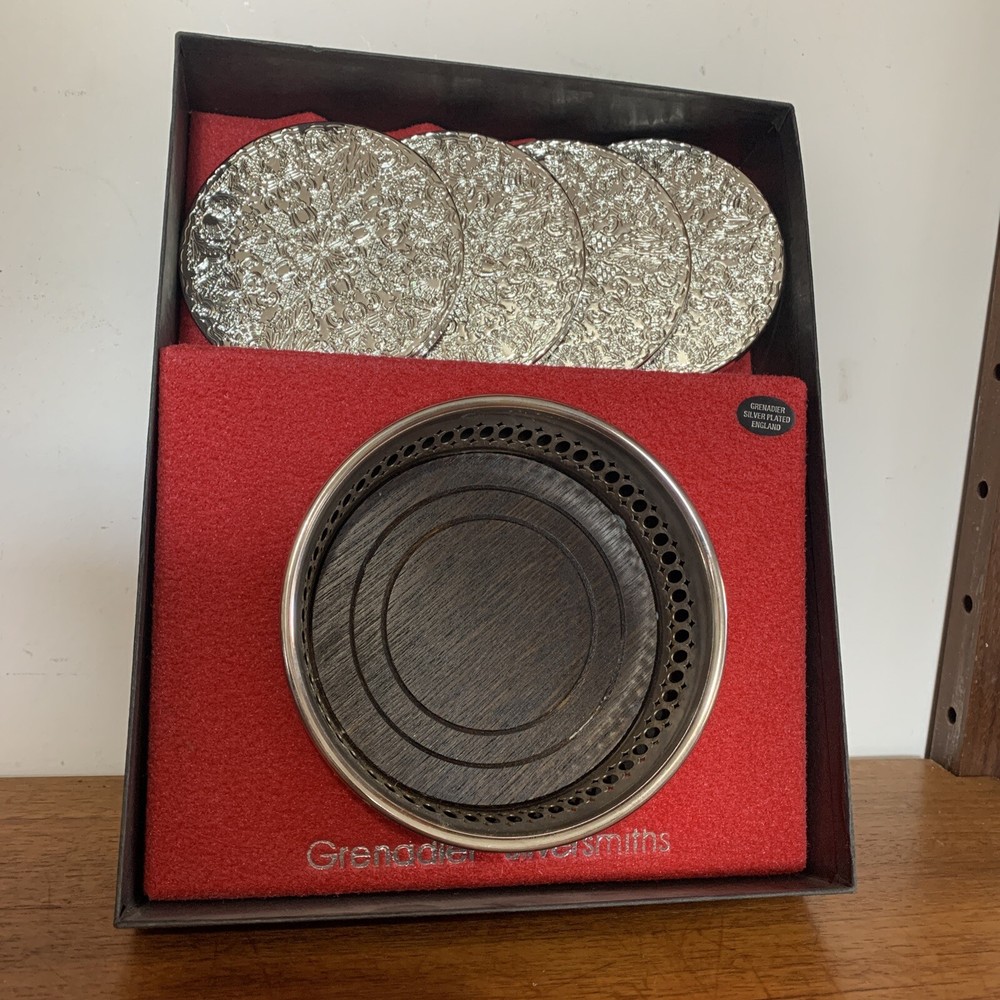 Vintage 70’s Grenadier Silver Plated Wine / Champagne Coaster Set