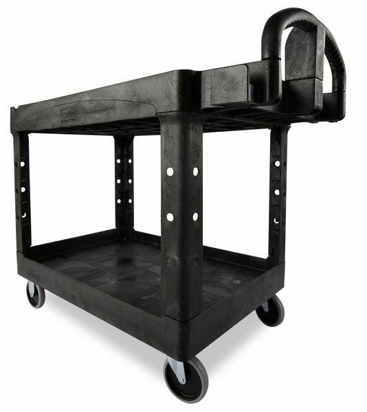 Rubbermaid Fg452088bla Plastic Utility Cart With Deep Lipped Plastic Shelves,