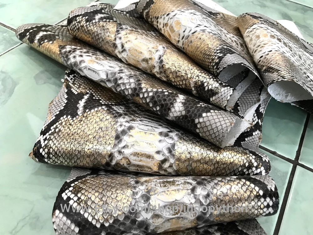 Genuine Python Leather, Natural Python leather, Hide Snake Skin, Gold SnakeSkin