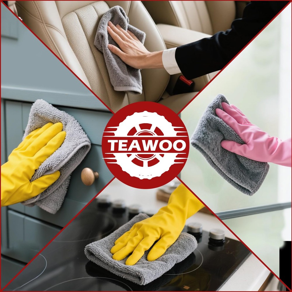 TEAWOO Microfiber Cleaning Cloths Bulk-15 Pack, Gray 15Pack Grey, Grey