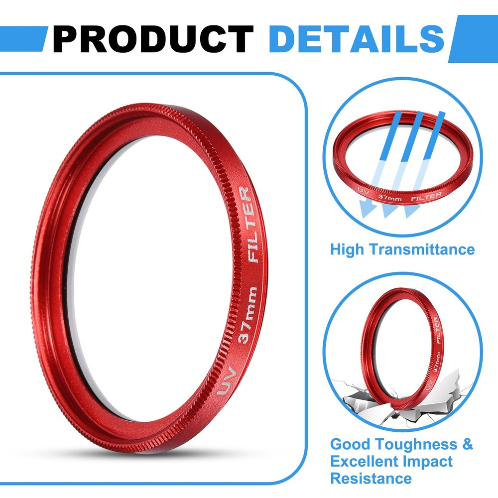 37mm Ultra Slim Lens Filter Multi Coating Camera Len Filter, Red