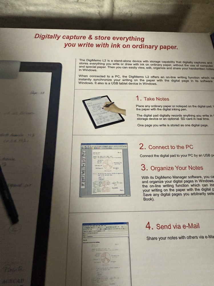 ACECAD DigiMemo L2 Digital Notepad, & Portfolio with Digi Pen UV Clean Sanitizer