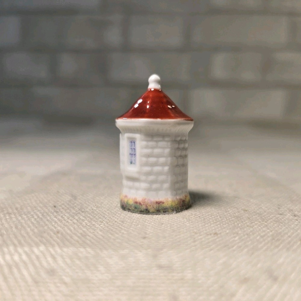 Porcelain Lighthouse Thimble Ceramic White Brick Red Roof