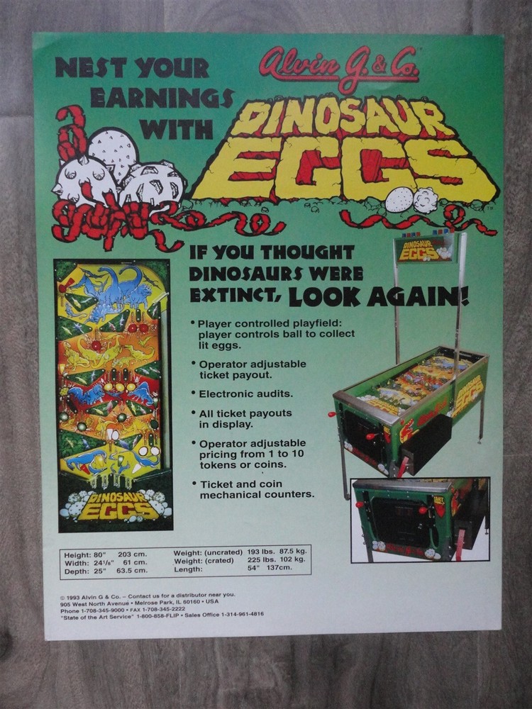 Dinosaur Eggs Pinball Machine Alvin G Original Flyer