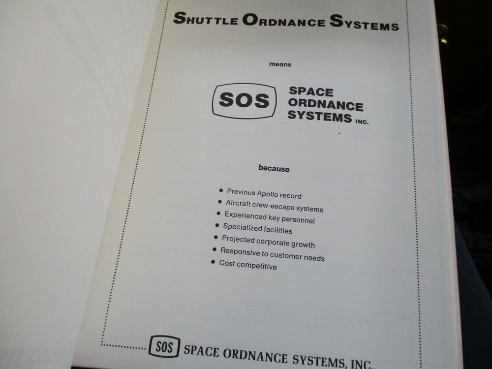 1970s SOS SPACE ORDNANCE SYSTEMS PRESENTATION FOR SPACE SHUTTLE PROGRAM SERVICES
