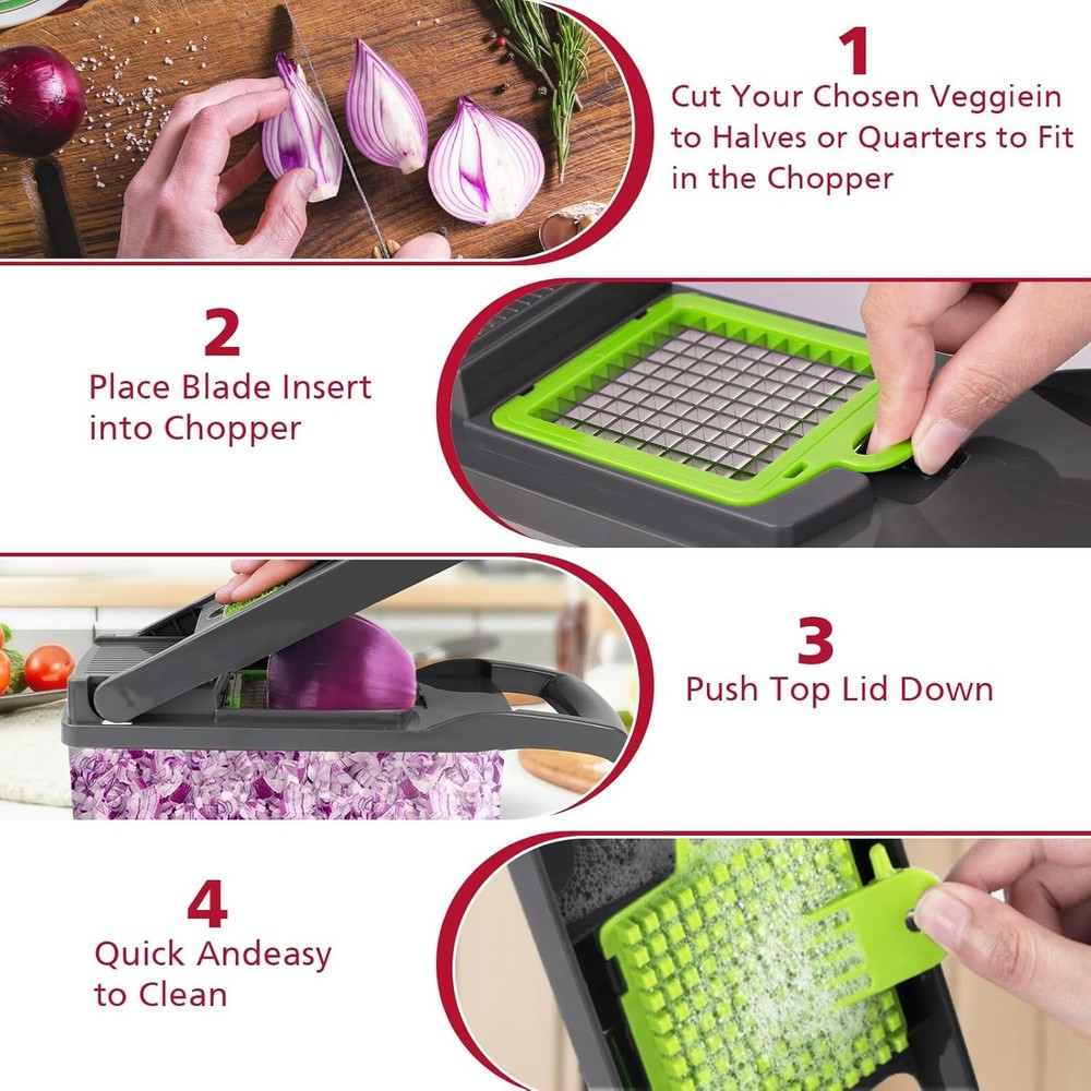 Pro Onion Chopper - 13 Functions, Stainless Steel Blades