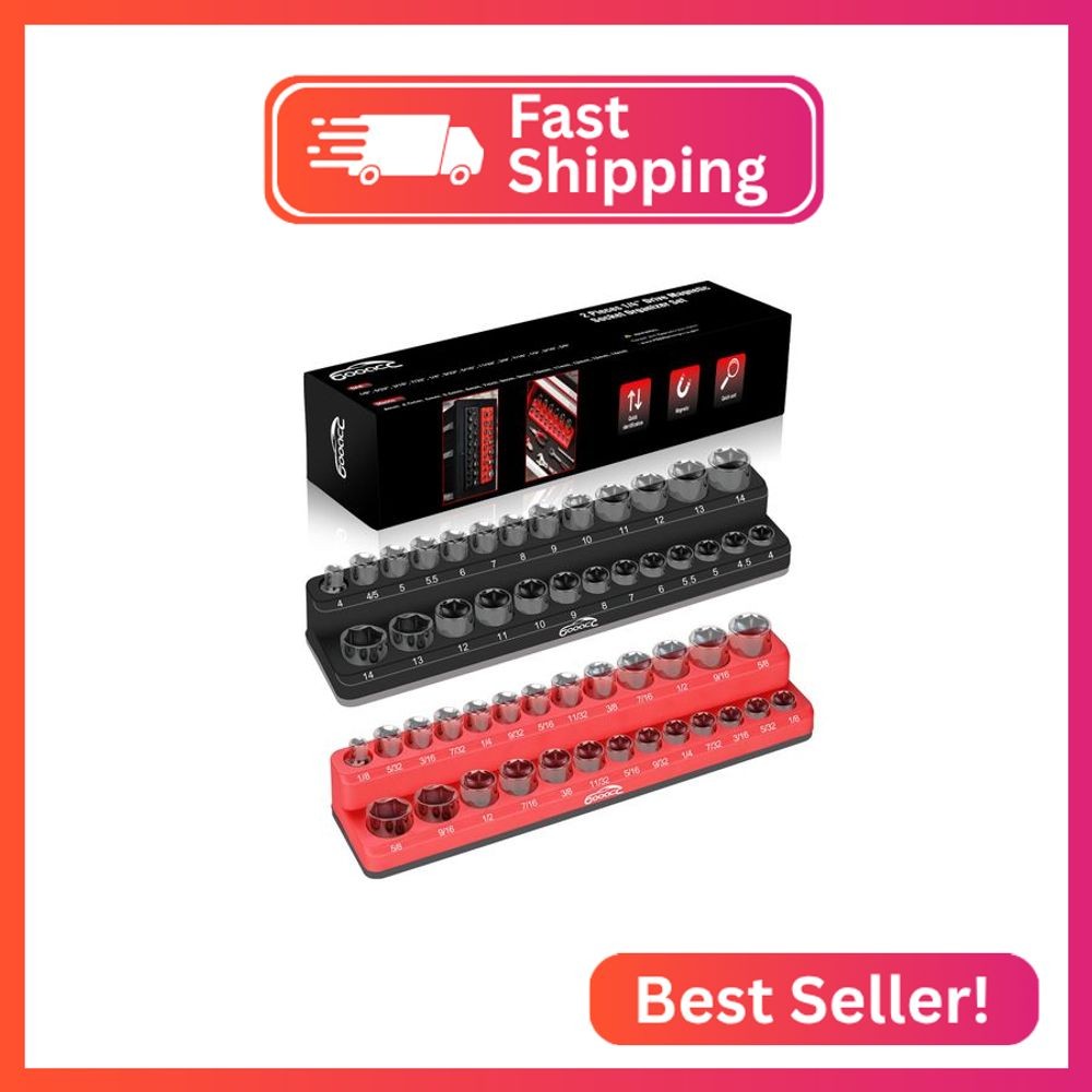 GOOACC 1/4" Magnetic Socket Organizer, 2 Pieces Socket Holder Metric SAE Socket