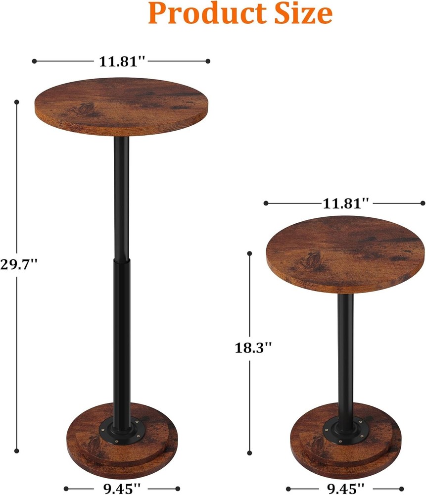 Drink Table, Small Side Table with Adjustable Height & Heavy 1 Rustic Brown