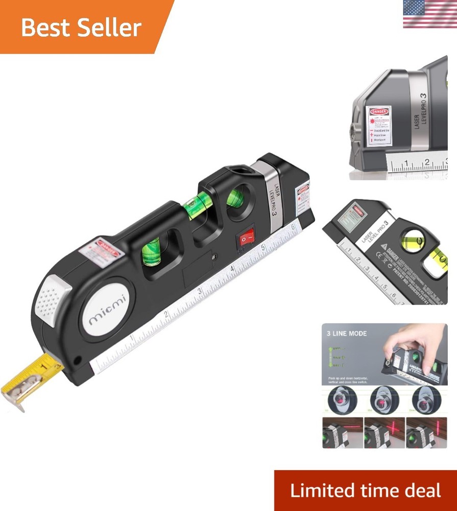 User-Friendly Laser Level Ruler with 8ft Measuring Tape - Portable Precision