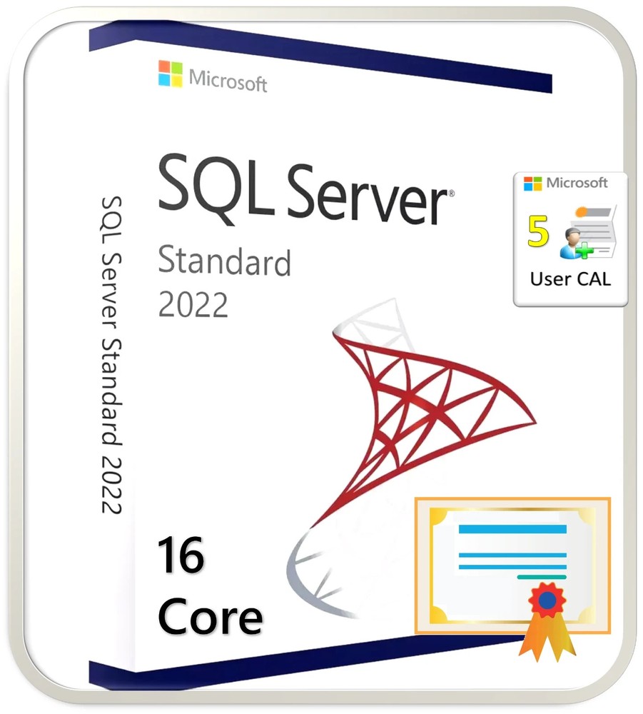 Microsoft SQL Server 2022 Standard Edition, 16 Core, 5 CALs, USB Installation