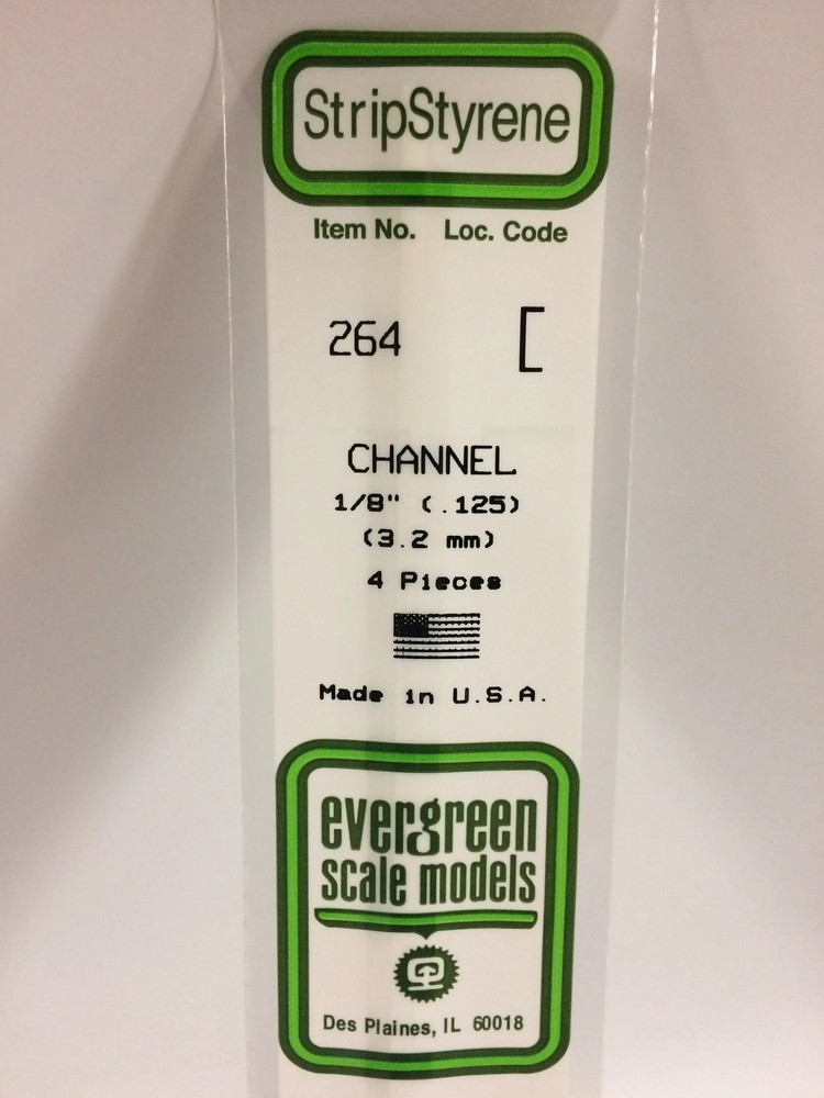 Evergreen Scale Models 264 U Channel Styrene 1/8" (4 Pack)