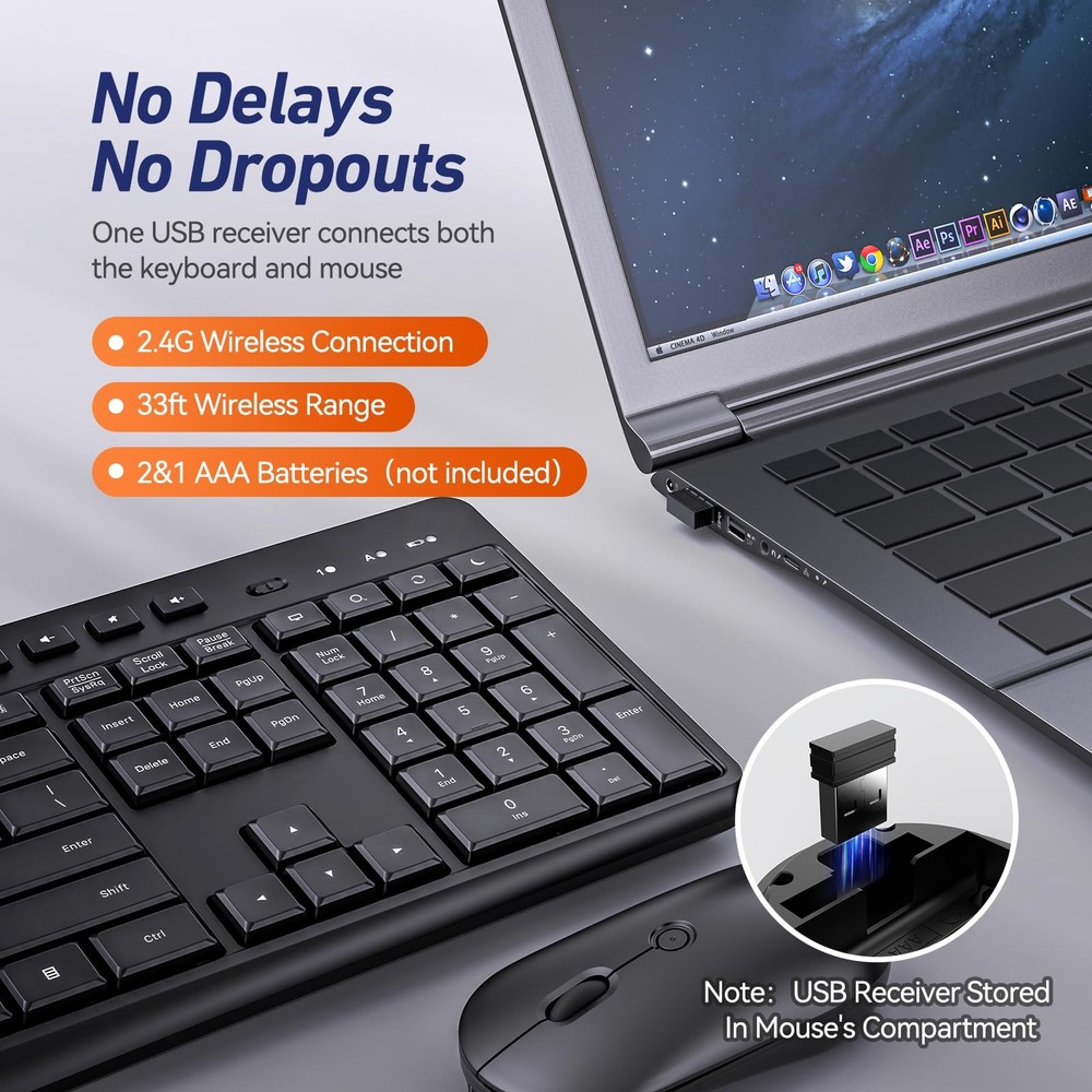 Wireless Keyboard and Mouse Combo, Acebaff 2.4G Quiet Wireless Computer Keyboard