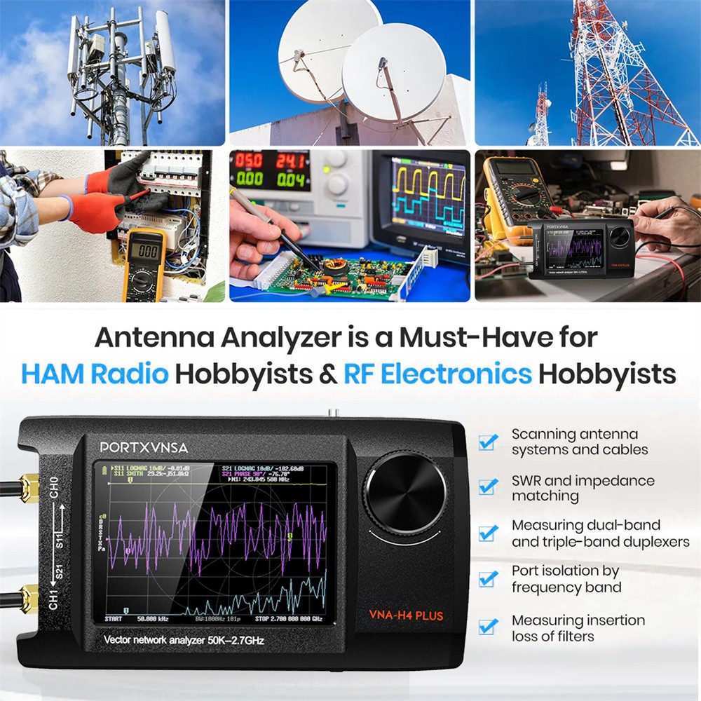 NanoVNA-H4 Plus Vector Network Analyzer 50KHz-2.7GHz HF VHF UHF 4"Touch Screen