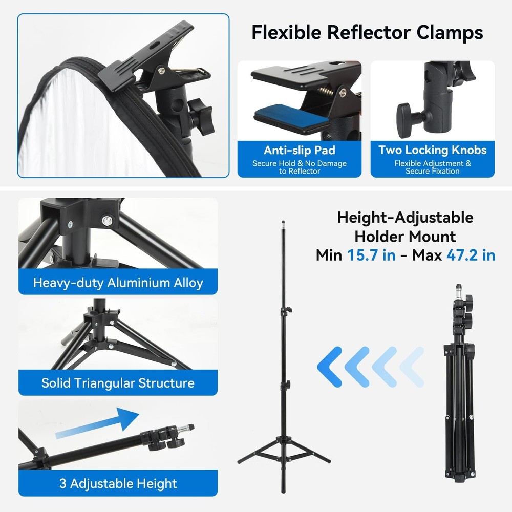 UTEBIT 43 Inch (110cm) Light Reflector Stand Kit Diffuser 5 in 1 Collapsible ...