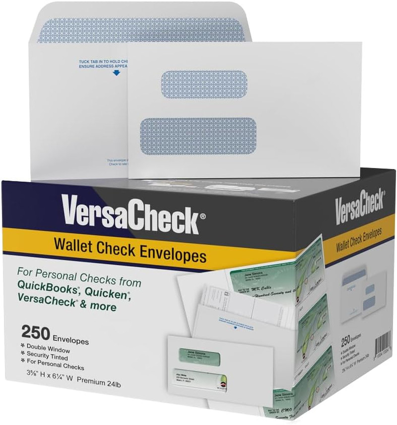 250  NRP Personal Double Window Security Wallet Check Envelopes - Compatible wit