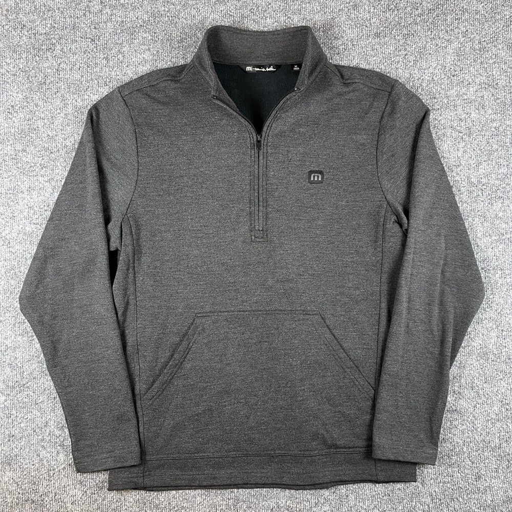 Travis Mathew 1/4 Zip Pullover Sweater Mens M Gray Cloud Soft Hand Pockets