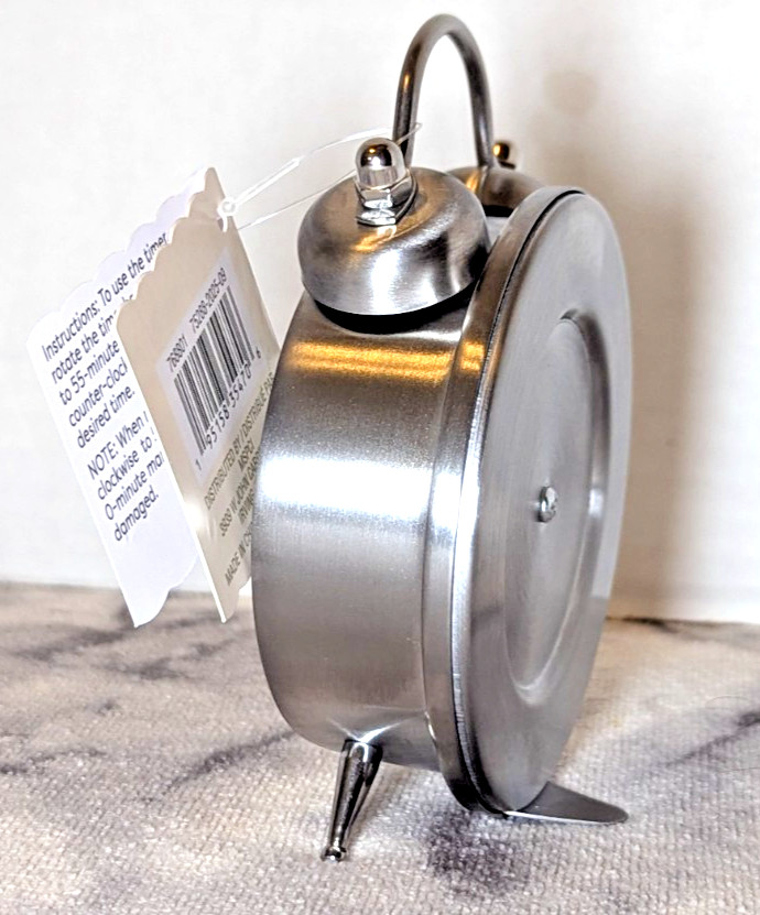 Kitchen Timer Retro Clock Manual Wind-Up Mechanical Alarm Counting 60 Min Silver