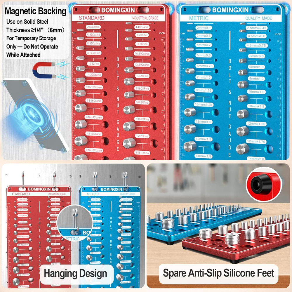 Upgrade 78 Nut and Bolt Thread Checker with Magnetic Base, Rustproof Screw Size